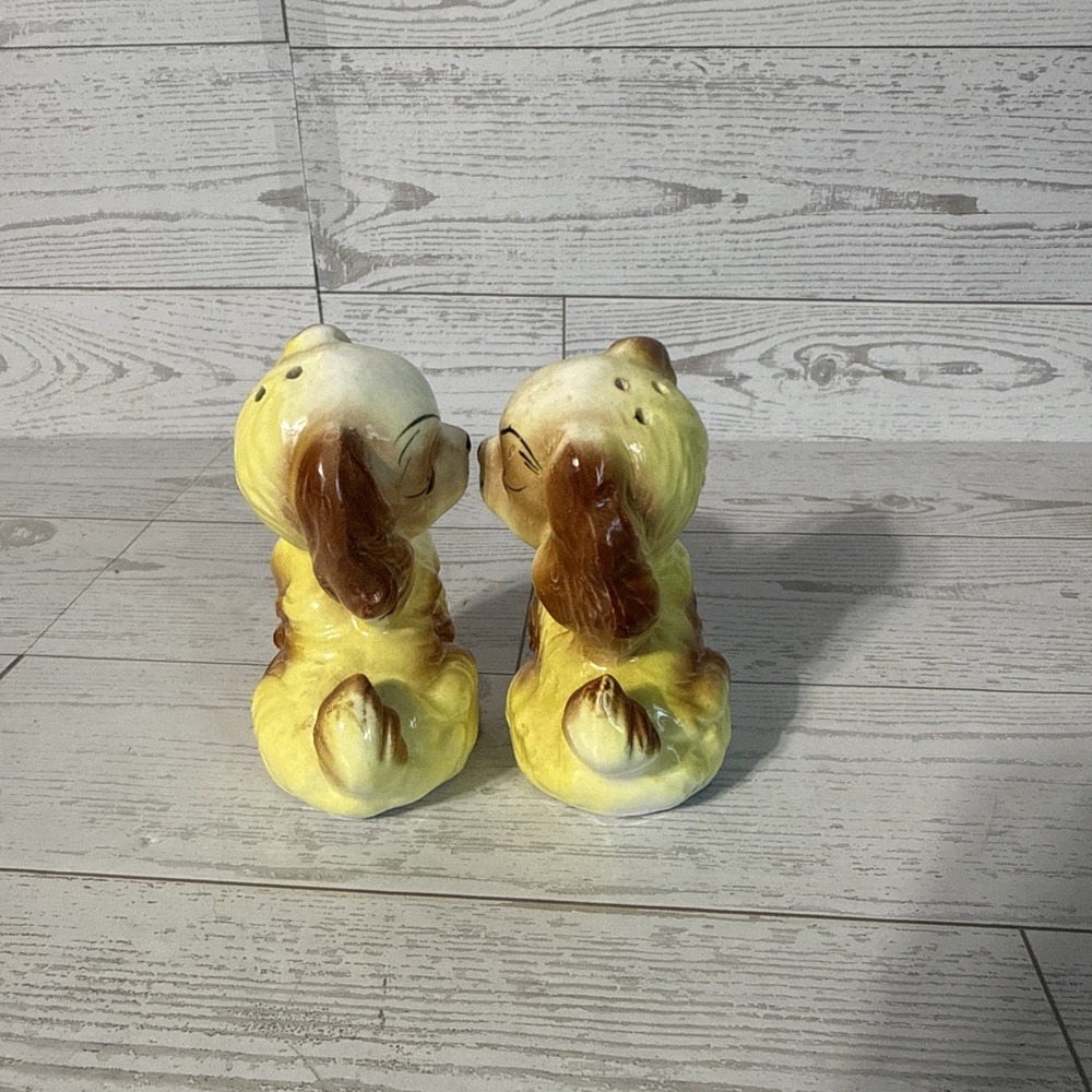 VTG Japan Ceramic Puppy Dog Salt Pepper Shakers Big Eye Cocker Spaniel Pair - Picture 6 of 9